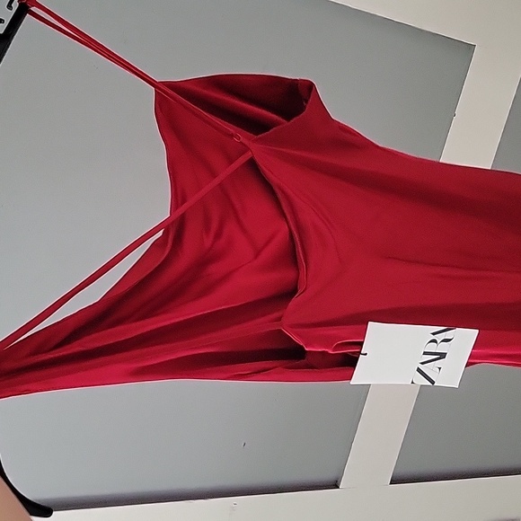 Zara Red Slip dress with bag details - Picture 5 of 11
